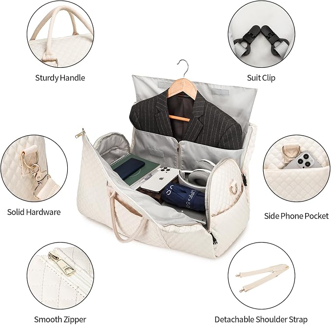 seyfocnia Convertible Carry on Garment Bag for Women, Garment Bags for Travel with Shoe Pouch 2 in 1 Hanging Suitcase Suit Bag for Women Travel Duffle Bag Garment Bag - Image 4