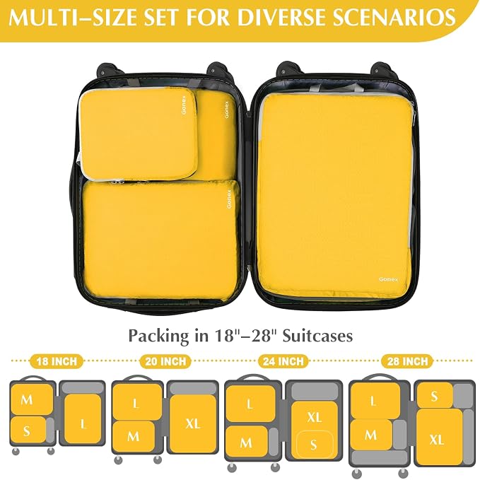 Gonex Compression Packing Cubes, 4pcs Expandable Storage Travel Luggage Bags Organizers (Apricot) - Image 5