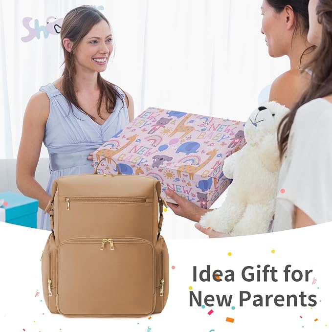 CEI-CEI Neoprene Diaper bag Backpack Waterproof Baby Changing Bags for Mom and Dad with Changing Pad Large Travel Maternity Tote with Insulated Pockets and Organised Compartments (Oat) - Image 8