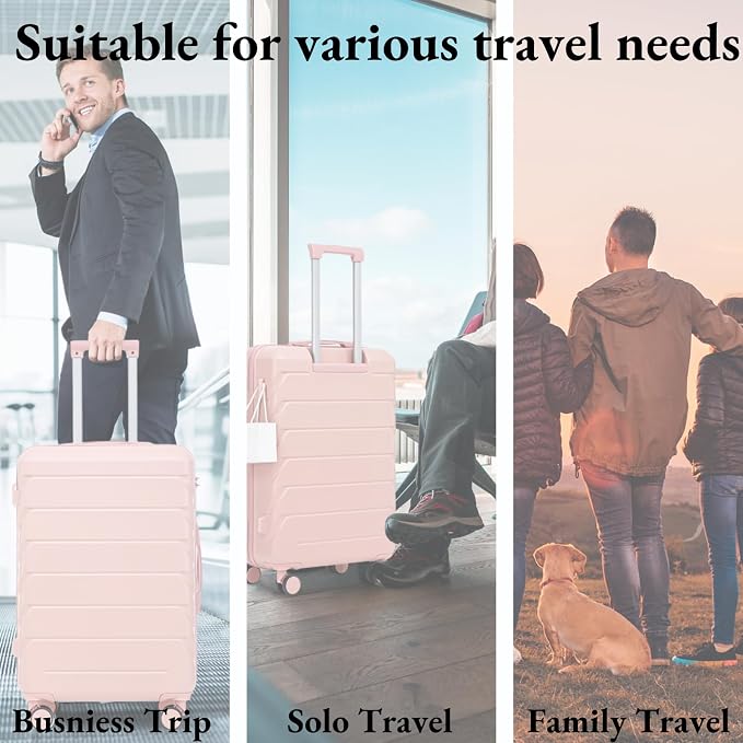 3-Piece ABS Spinner Luggage Set (20" 24" 28") with Combination Lock, Matching Hardshell Suitcases, Pink - Image 7