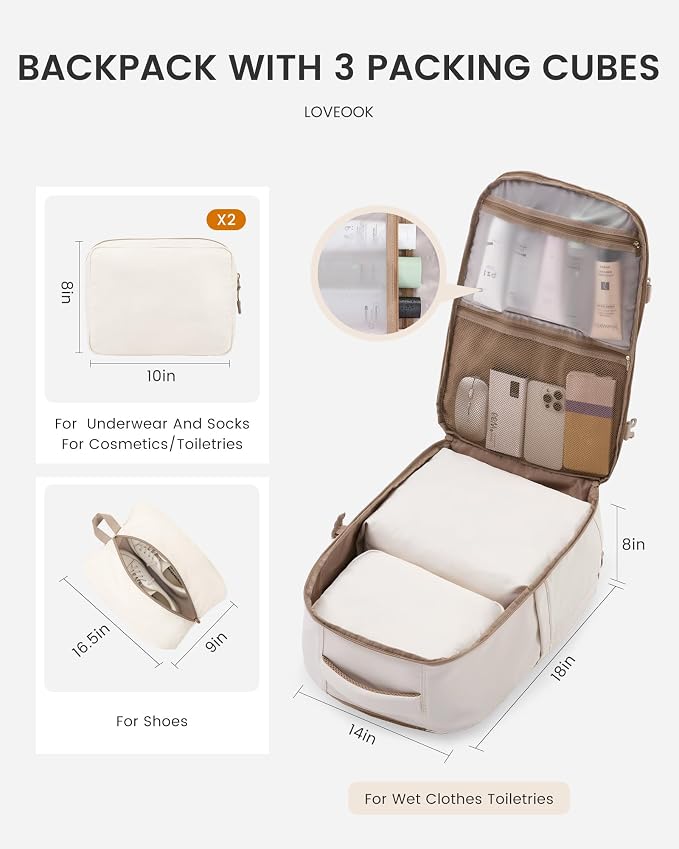 LOVEVOOK Travel Backpack,40L Carry On Backpack Large Fits 17.3" Laptop,TSA Personal Item Travel Bag with 3 Packing Cubes,Water Resistant Laptop Bag Travel Essentials for Weekender Business Hiking - Image 3