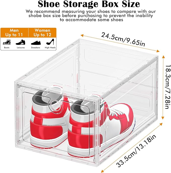 ARSTPEOE 6-Pack Clear Shoe Storage Boxes Magnetic Stackable | Upgraded Harder Material, Stackable Space-saving, Fits Sneakers & Boots, Clear Magnetic Front Door - Image 2