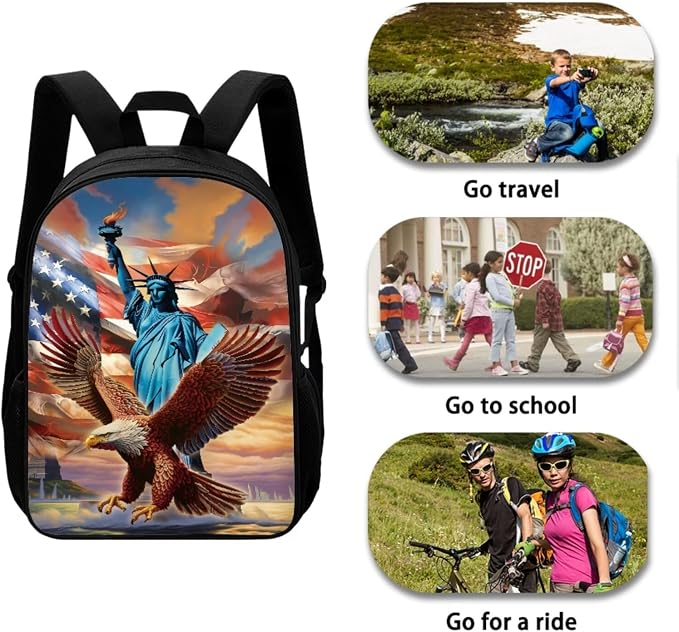 Mumeson Eagle State of Liberty Backpack Schoolbag Set for Teen Kids Lightweight School Backpack with Insulated Lunch Bag Pencase Pencil Bag Storage Bag Organizers Set 3 Pack - Image 4