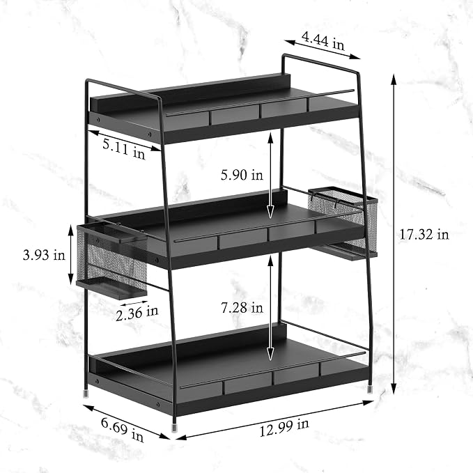Bathroom Counter Organizer,Bathroom Countertop Organizer with Baskets,Vanity Organizers,Counter Shelf,Countertop Storage, Makeup Organizers(Black) - Image 3