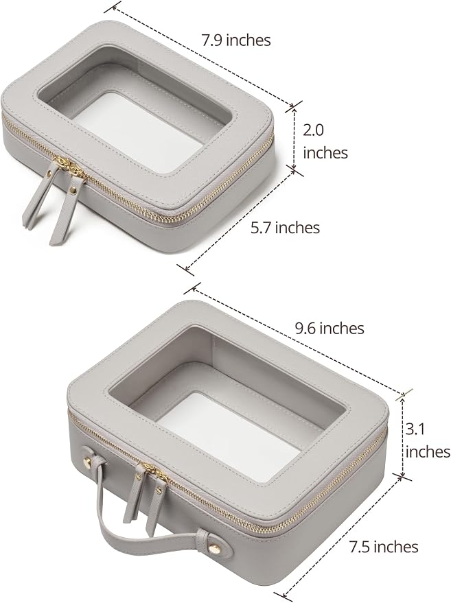 Popvibe Clear Makeup Case Set Toiletry Bag Travel Large Clear Cosmetic Bag with Zipper, Big Make Up Bag Organizer Women Traveling TSA Approved Transparent Bag Car for Essentials, Beige Grey - Image 2