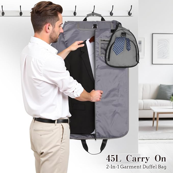Garment Duffle Bags for Travel, Carry On Garment Duffel Weekender Bag 45L | 2-days Trip,Wrinkle-Free Travel,Separate Shoe Pocket | Overnight Garment Bag for Vacation, Business Trips, Weekend - Image 8
