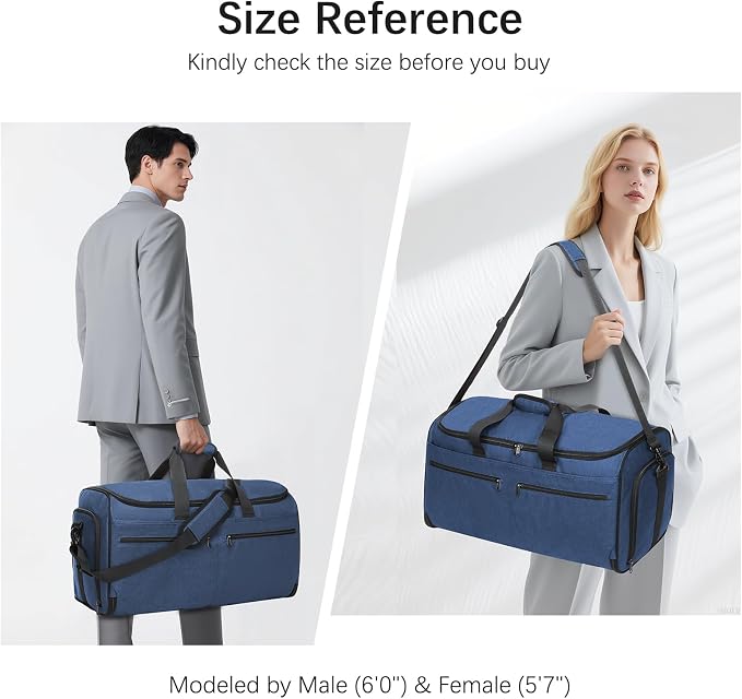 Large Garment Bag for Travel, Bukere Convertible Suit Travel Garment Duffel Bag for Men Women Business, Shoe Compartment, Detachable Shoulder Strap, Multi-Function 2 in 1 Weekender Bag, Blue - Image 7