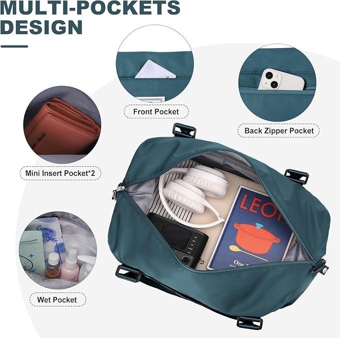 Travel Duffel Bag, Carry On Overnight Weekender Bags for Women | Travel Bag with Wet Pocket & Trolley Sleeve, For Spirit Airlines 18x14x8 Personal Item Bag - Image 4