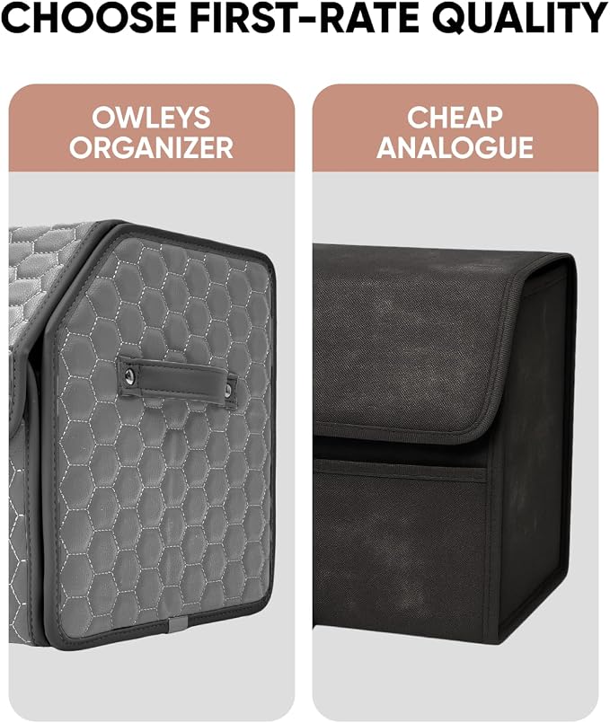 Owleys Foldable Trunk Organizer For Car - Trunk Organizers Car Storage - Collapsible Auto Trunk Organizer With Lid - Small And Large Cargo Organizer - Trunk Organization (Gray 21) - Image 6