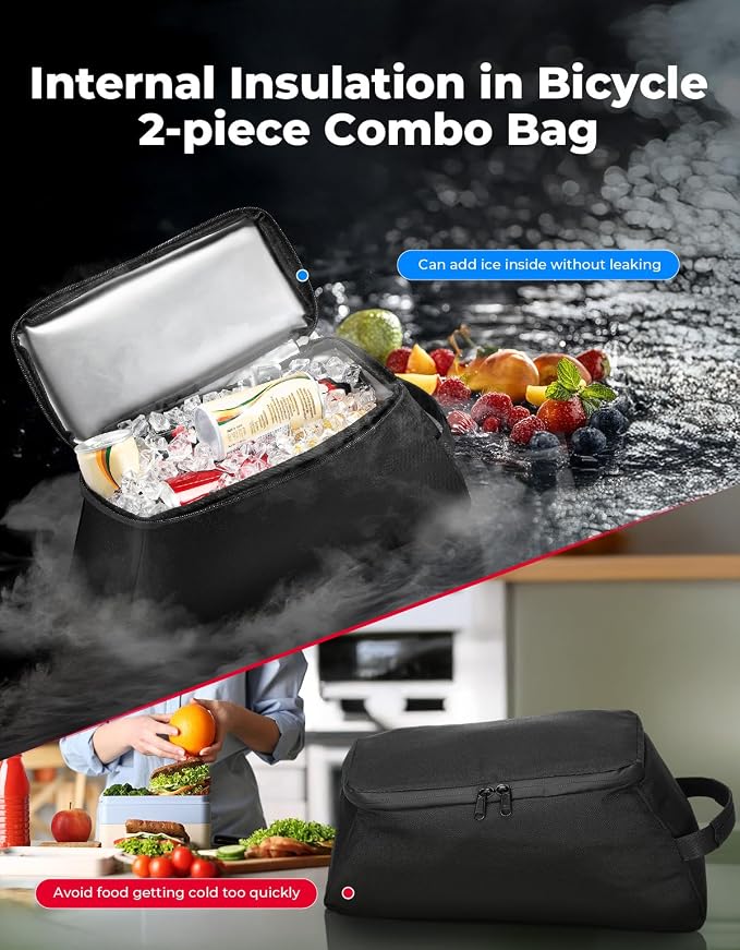 KEMIMOTO 8L Bike Bag with 6L Removable Cooler Bag, Bike Rear Rack Bag PVC Water Resistant Insulated Bag, Bicycle Trunk Pannier with Shoulder for Cycling Ebike Back Seat Storage - Image 2