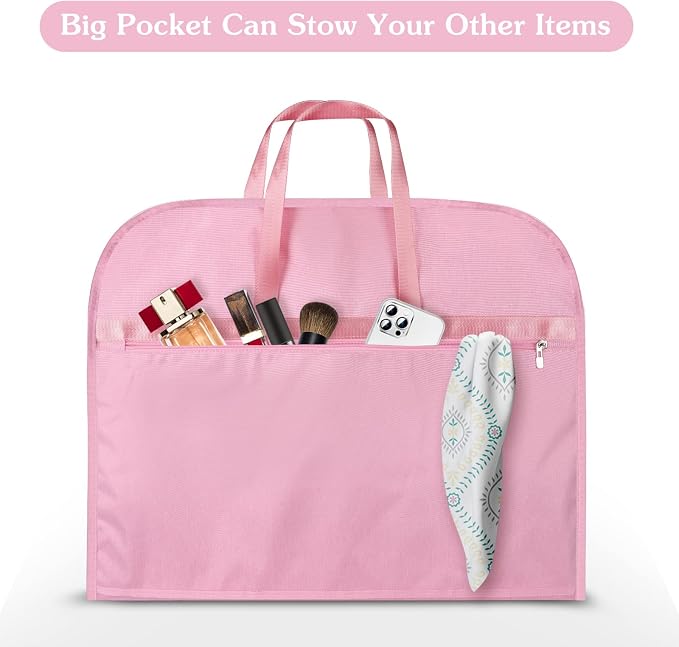 Limoomil Heavy Duty Waterproof Garment Bag for Travel, Tear Resistance Suit Bag for Women Travel for Suits, Tuxedos, Coats, Uniform. Pink, 42 inch… - Image 2