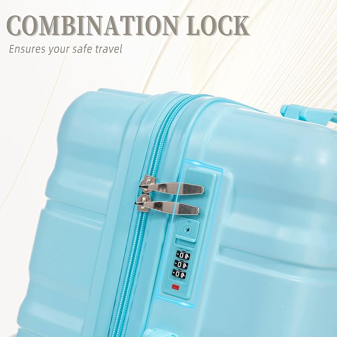 GDFStudio 20/24/28 Inch 3 Piece Luggage Set, ABS Hard Shell Spinner Suitcase with 360° Silent Wheels, Expandable Capacity,Combination Lock, Retractable Handle, Carry On & Checked Suitcases,Blue - Image 6