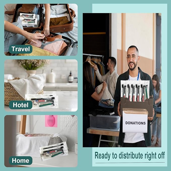 20 Sets Personal Hygiene Kit Bulk, Disposable Toothbrushes with Toothpaste, Comb, Shaving Razor, Towel, Cover, and Vanity Kit, Toiletry Kits Homeless Bulk Supplies for Women, Men, Travel, Homeless