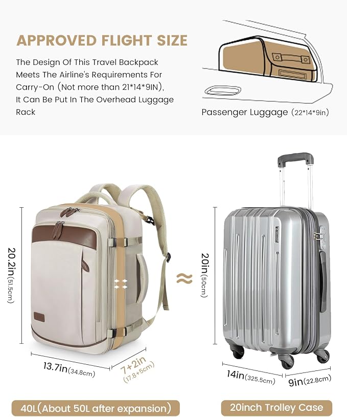 LOVEVOOK Carry on Backpack, 45L Large Travel Backpack for Women Men Airline Approved, Expandable Large Suitcase Backpacks With 4 Packing Cubes, Aer Travel Pack 3, Water Resistant Weekender Bag - Image 2
