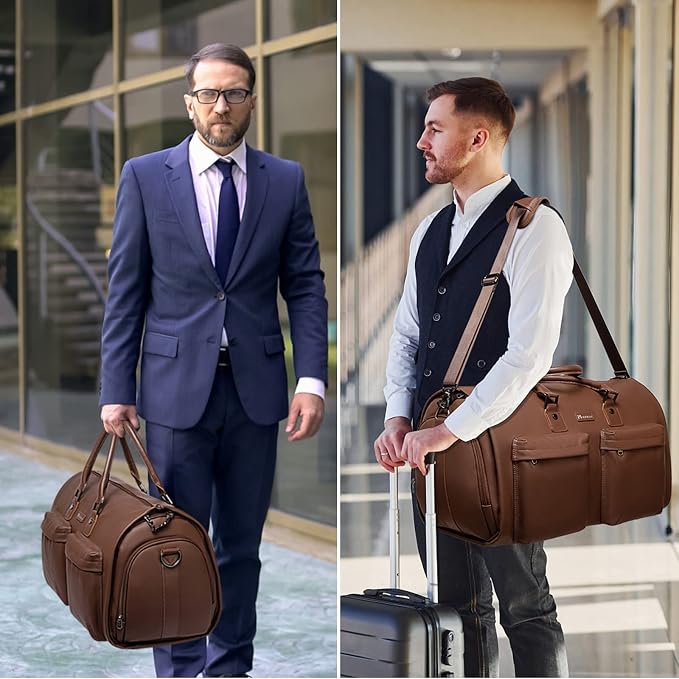 Garment Bags for Travel, 45L Carry-On Convertible Duffle with Strap | 2-in-1 hanging suit bag converts to duffel, shoe compartment, waterproof PU leather, wrinkle-free, detachable strap - Image 7