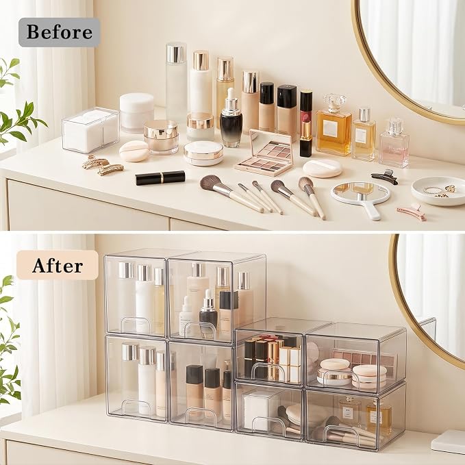 Clear Stackable Storage Drawers: Baby Bottle Storage Organizer, Acrylic Bottles Station Organizer Container for Countertop, Vanity, Bathroom, Cabinet Organization - 8 Pack - Image 6