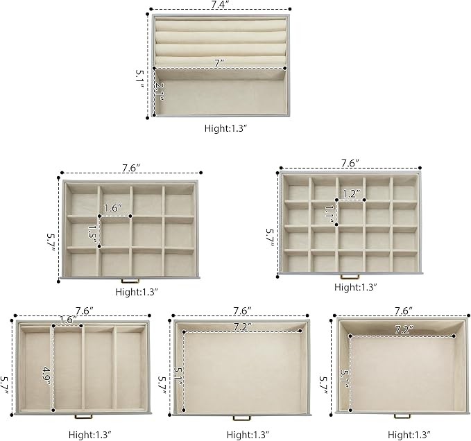 AKOZLIN 6-Tier Jewelry Box Organizer Functional 5 Drawers Leather Jewelry Storage Case for Women Girls Ring Necklace Earring Bracelet Holder Organizer with Mirror Extra Large Grey - Image 7