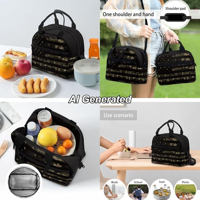 Flag Camouflage Boys 17 inch Bookbag with Lunch Box and Pencil Pouch Cute 3 Piece Bookbag Set for Teen Girls Kawaii Aesthetic Back to School Backpack - Image 4