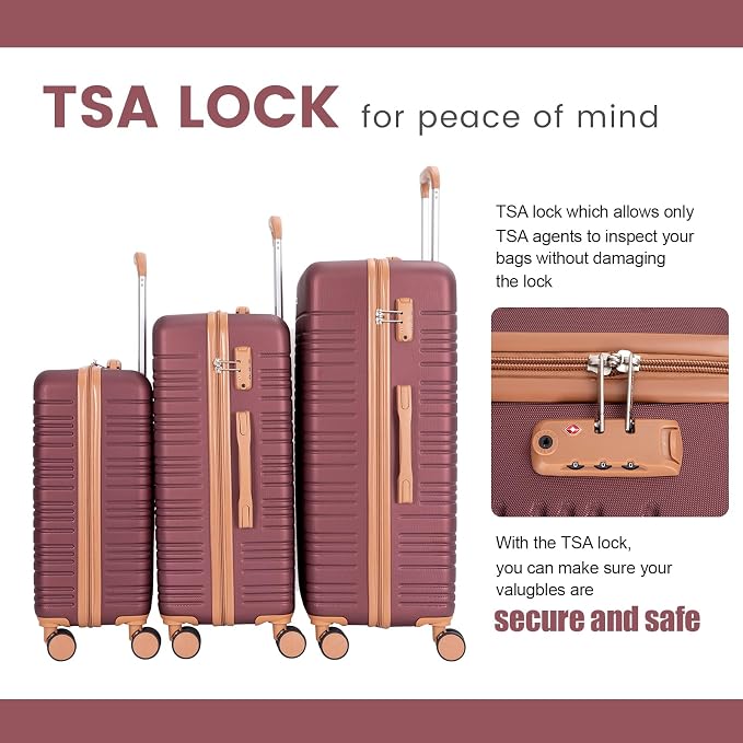 Amalodie Luggage Sets 5 Piece Suitcases with Double Spinner Wheel,Suitcase Set ABS Hard Case Luggage with TSA Lock and Durable Waterproof Travel Luggage - Image 3
