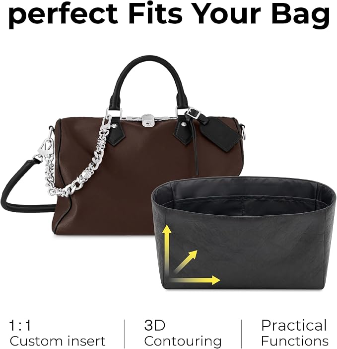 Soft Support Organizer Compatible with LV Soft Speedy Dark | Handcrafted DuPont™ Tyvek®,Handbag Organizer Insert, Precision 1:1 Custom Fit,Matte Black,Ideal for Shopping and Daily Carry - Image 3