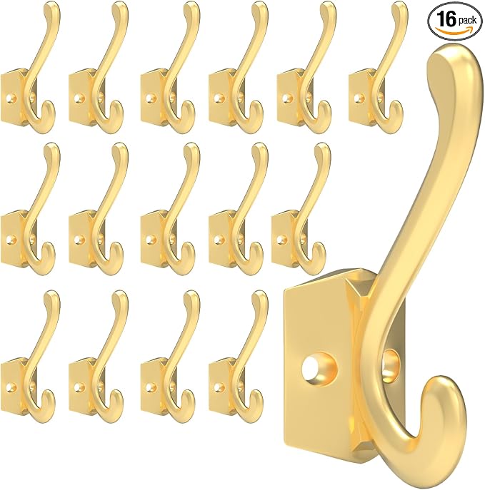 CBWLWJ 16 Pack Heavy Duty Metal Wall Hooks for Hanging, Wall Mounted Coat Hooks for Living Room, Bathroom, Kitchen – Hang Coat, Bag, Scarf, Towel, Hat, Key, Cup (Gold) by CBWLWJ