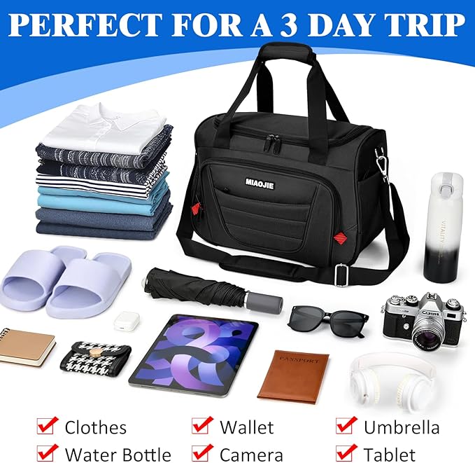 Underseat Carry On luggage Bag Airplanes Personal Item Bags Weekender Overnight Travel Tote Bag Shoulder Small Softside Carry on Luggage Travel Duffel Bags For Men Women -16 IN Black - Image 5