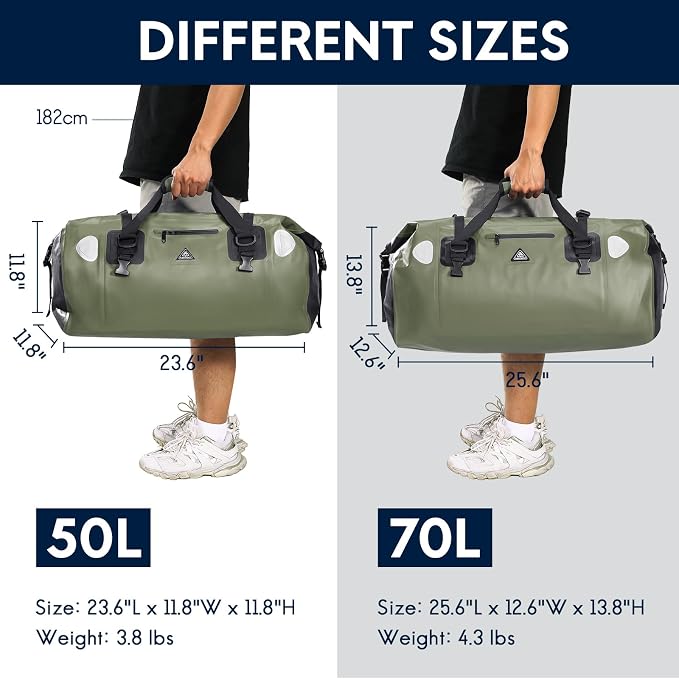 Haimont Waterproof Duffel Bag Roll-top Dry Duffel Bag with Quick-fixed Straps for Motorcycling, Rafting, Boating, SUP, Kayaking, Travel, 50L/70L - Image 6