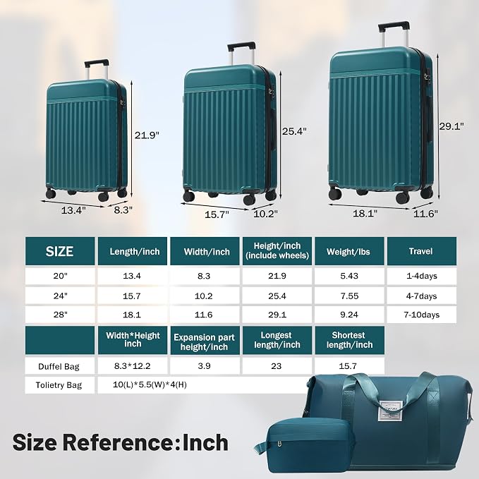 Merax Luggage Sets, Durable Hardshell 3 Piece Suitcase with Bags | Lightweight Carry on Luggage with Double Spinner Wheels and TSA Lock,20+24+28 inches,Dark Green - Image 2