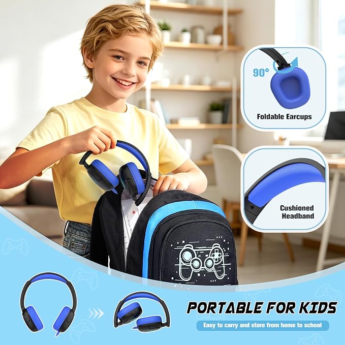 Bevalsa Backpack for School Boys,Cool Luminous Gamer Boys Backpacks with Wired Headphones Lunch Box Pencil Case,Kids Schoolbag for Kindergarten Elementary School(Blue Game Backpack with Headphones) - Image 6