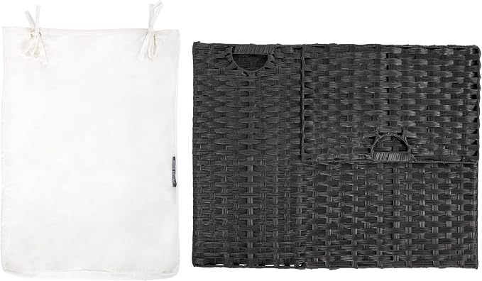Seville Classics Premium Handwoven Portable Laundry Bin Basket with Carrying Handles, Household Storage for Clothes, Linens, Sheets, Black, Rectangular Hamper - Image 2