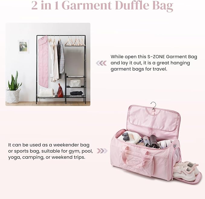 S-ZONE Garment Duffle Bags for Travel Carry on Convertible 2 in 1 Suit Bags Hanging Suitcase with Toiletry Bag 50L - Image 3