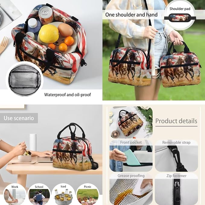 POLERO American Flag Horse Backpack and Lunch Box Set with Pencil Case Water Bottle Holder Teen Kids School Bookbag Daypack - Image 6