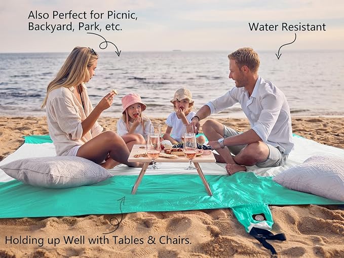 WEKAPO Beach Blanket Sandproof Waterproof, Extra Large Beach Mat, Oversized & Compact Sand Free, Quick Drying Beach Essentials for Vacation, Cruise, Picnic & Camping with Stakes - Image 3