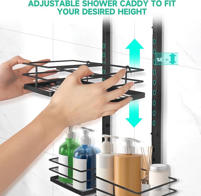 Shower Caddy Hanging for Handheld Showerheads Adjustable Hagging Shower Caddy, Stainless Steel Hose Hanging Shower Organizer 4 Levels Height Shower Rack（black - Image 3