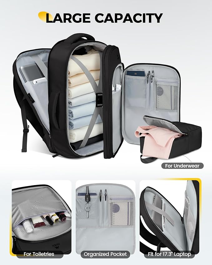 MATEIN HER 40L Travel Backpack with Shoe Compartment, TSA Personal Item Bag | Waterproof, for Spirit Airlines, Fit 17" Laptop, 18x14x8 Inches, Underseat Backpack, Weekender Overnight Bags, 2 Pcs Set - Image 5