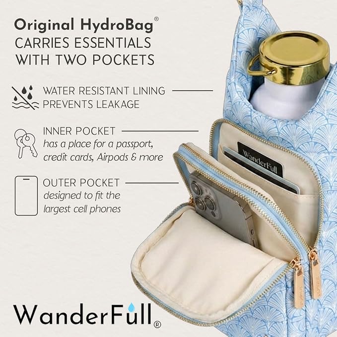 WanderFull® Original HydroBag®, Fits Up to 32 oz Water Bottle Holder with Strap, Gift for Women, Hands-Free Crossbody, Water Bottle Carrier Bag with Phone Pocket - Image 5