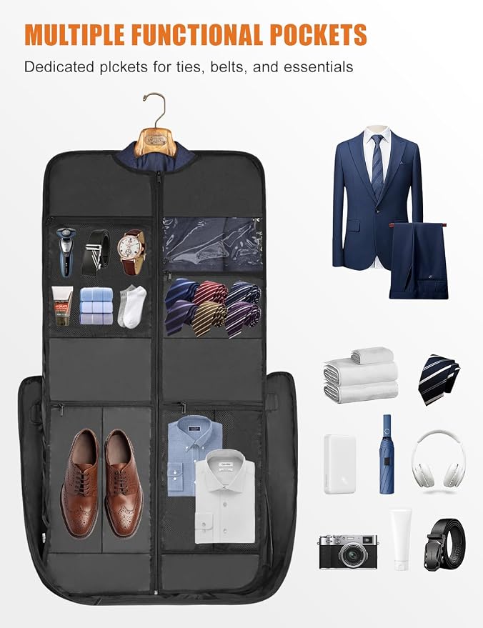 Noozion Garment Bag for Travel, Large Carry On Suit Bag for Business Up to 3 Suits, Wrinkle Free Garment Bag for Hanging Clothes with Shoulder Strap, Laptop Compartment, and Wet-Dry Pocket - Image 6