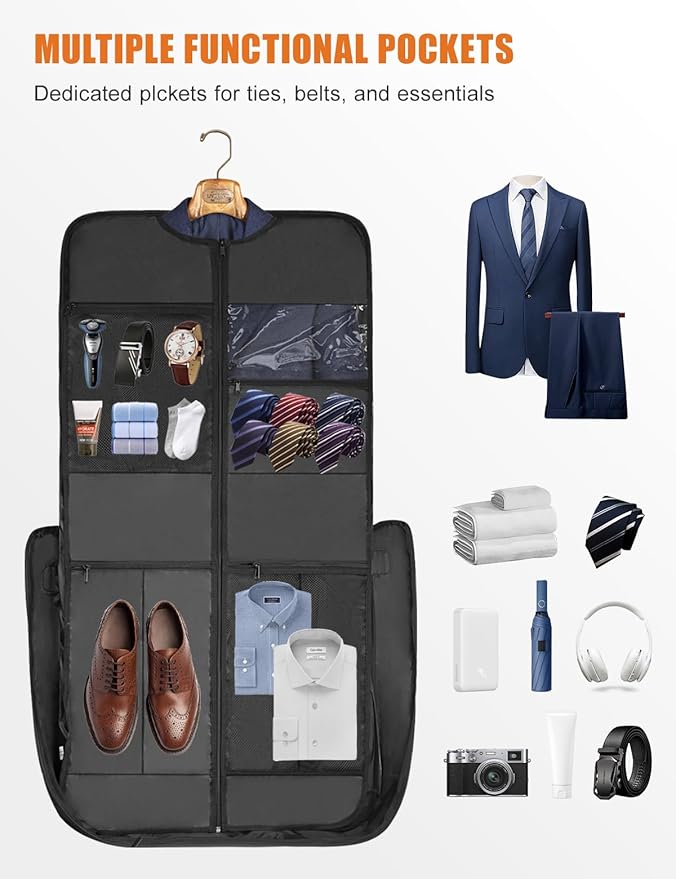 Noozion Garment Bag for Travel, Large Carry On Suit Bag for Business Up to 3 Suits, Wrinkle Free Garment Bag for Hanging Clothes with Shoulder Strap, Laptop Compartment, and Wet-Dry Pocket - Image 6