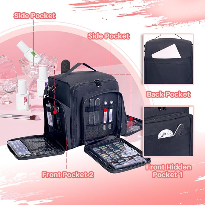 Nail Polish Organizer Case Hold 90 Bottles with 3 Detachable Bag,Black | Portable Travel Storage Box Designed for Women's Nail Tools, Essential Oils and Cosmetics Sets - Image 5