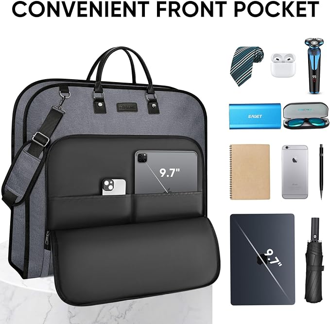 BALEINE Travel Garment Bag, Travel Suit Bag for Men, Water Resistant Carry on Garment Bag for Hanging Clothes, Garment Duffel Bag for Travel Business (Grey, 48") - Image 7