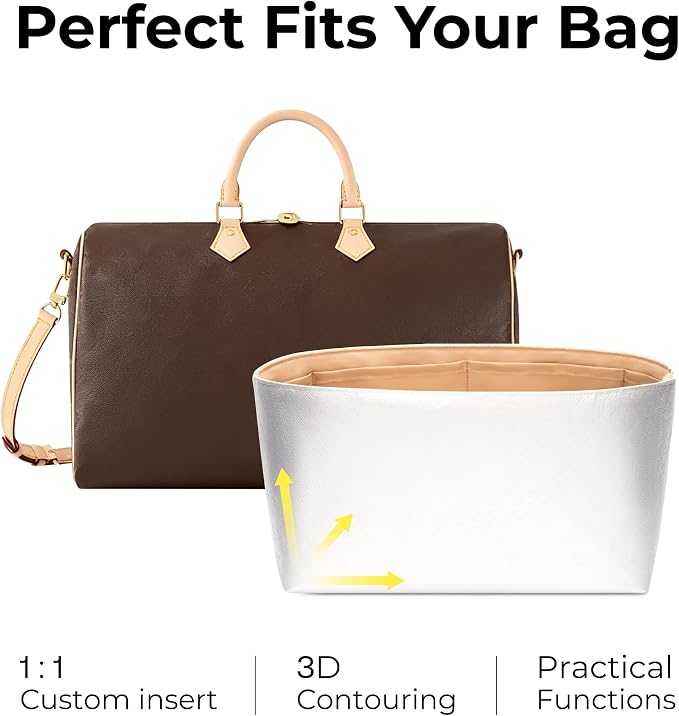 Tote Bag Organizer Insert for LV Speedy 40 handbag, Custom Fit Inside Premium Vanile Lightweight WaterResistant Purse Insert with Cup Holder Accessories - Image 4