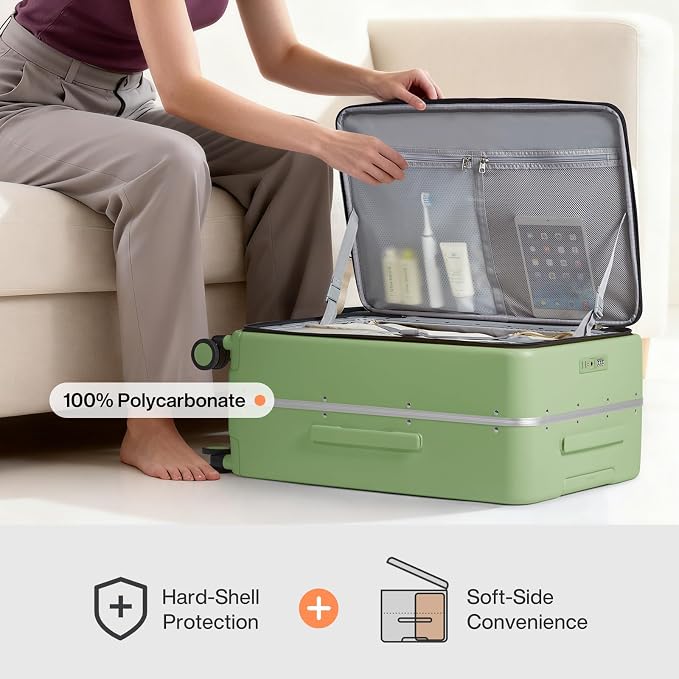 mixi 20 Inch Carry On Luggage 22x14x9 Airline Approved PC Hard Shell Suitcase Top Opening Aluminum Frame Travel Suitcases with Wheels, Avocado Green - Image 4