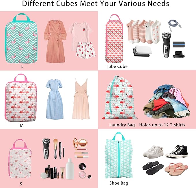 6 Pcs Compression Packing Cubes, Packing Cubes for Travel, Waterproof Luggage Organizer Bags Set, Cute Packaging Cubes for Women Kids Backpack Carry-Ons - Image 6