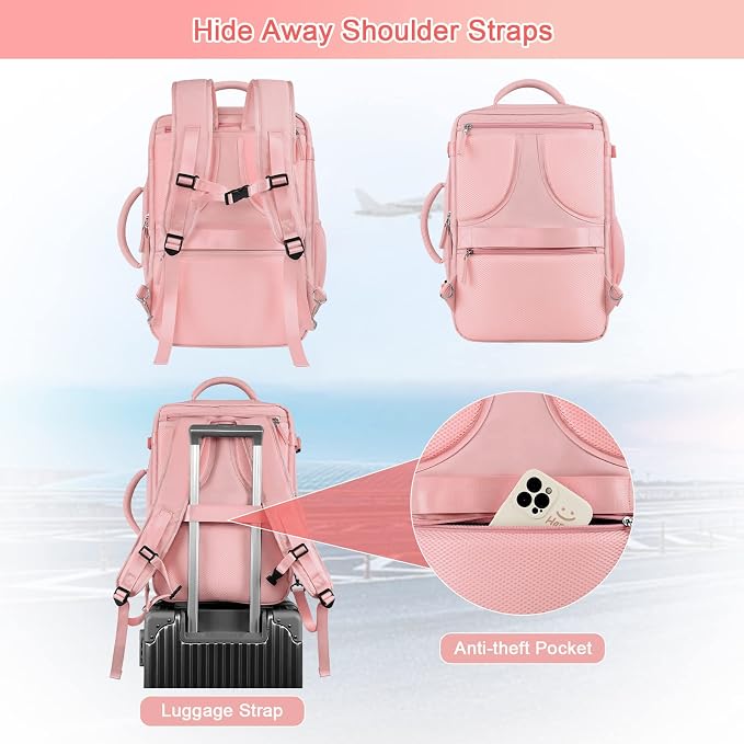 Sinaliy Large Travel Backpack for Women, 40L Carry On Backpack, 17 Inch Laptop Waterproof Backpack, College Bookbag, Backpack for Women, as Person Item Flight Approved | Waterproof Large Expandable College Bookbag, as Person Item Flight Approved with C... - Image 3