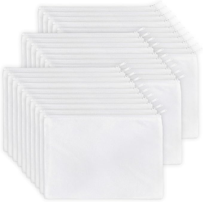 Koolmox 30 PCS 9x7'' White Makeup Bag Set with Zipper, Customizable Cotton Canvas Pouches for DIY Arts and Crafts, Cases to Tie-Dye for Cosmetic Items, Stationery, Party Favors by Koolmox