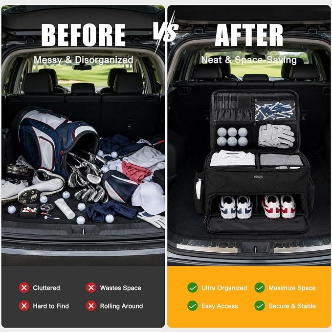 Golf Trunk Organizer with Separate Ventilated Compartment for 2 Shoes | 2 Layer Storage, Up To Us Men'S 16, Waterproof Side Pocket, Golf Car Storage for Balls, Tees, Cap, Clothes, Gloves - Image 5