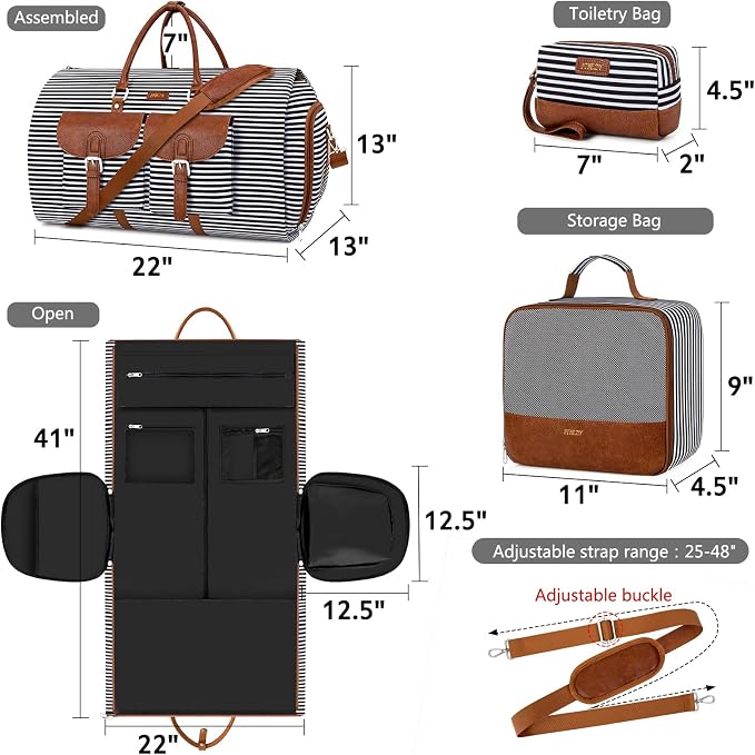 Garment Duffle Bag for Travel - Convertible Carry on Garment Duffel Travel Bag for Women Men Large Weekender Bag with Shoes Pouch 2 in 1 Hanging Suit Travel Duffel Bag 3pcs Set - Image 6
