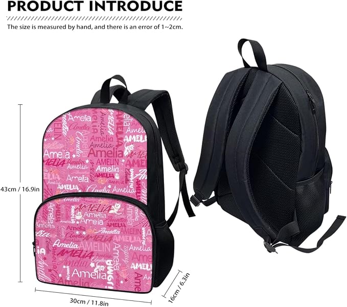 Cat Pink Art Name Design Custom School Backpack Book Bags for Girls Teens Bookbags Schoolbag Lunch Bag Water Bottle Pen Pouch Daypack Knapsack Rucksack Pencil Case for Back to School - Image 2