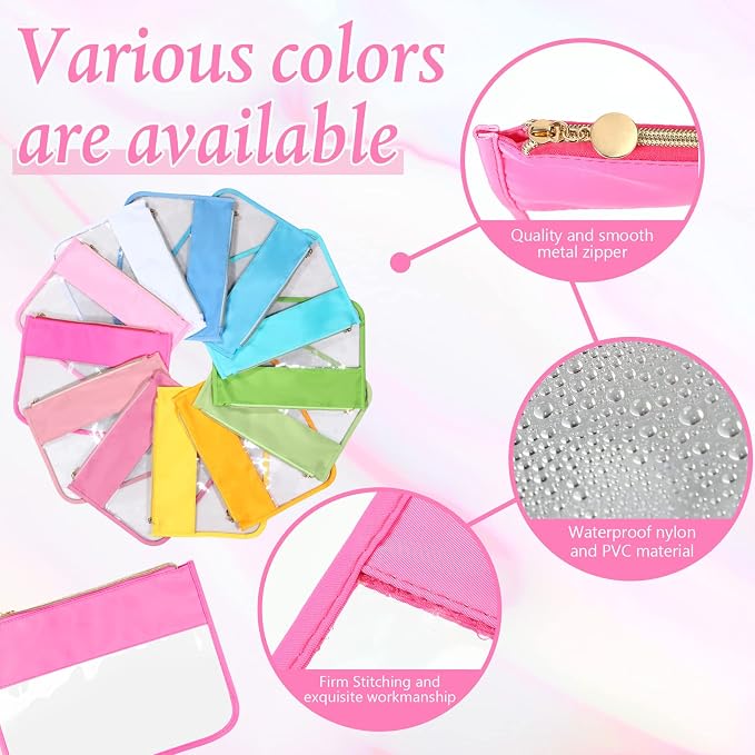 Sweetude 12 Pieces Clear Zipper Pouch for Travel Nylon Makeup Bag Waterproof Snack Stuff Pouches Cute Purse Cosmetic Bags for Women Girls Gifts - Image 3