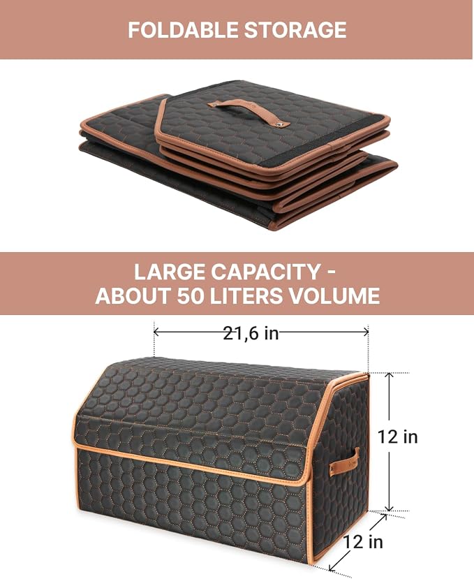 Owleys Foldable Trunk Organizer for Car Storage - Collapsible Auto Trunk Organizer With Lid - Trunk Organization (21.6 inch, Hexy) - Image 2